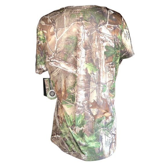 Realtree Womens Camo T-Shirt L/G Pink Logo Polyester Crew Neck Hunting Tee - Picture 6 of 13
